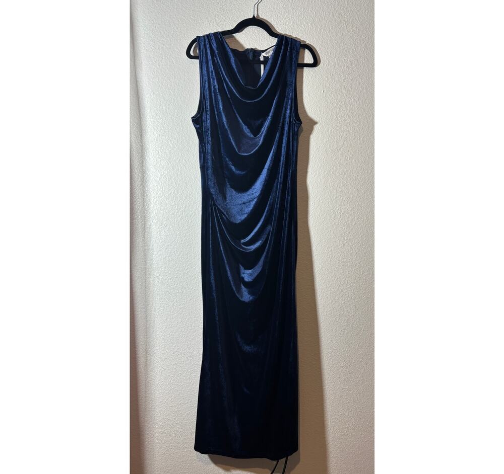 Grace Karin NWT Women's Size 16 Blue Velvet Cowl Neck Sleeveless Maxi Dress Gown